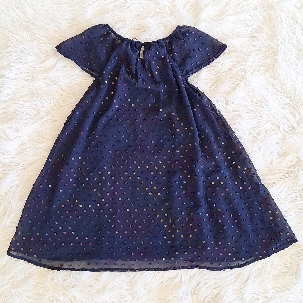 NWOT 3Pommes Girls Navy Robe A Manches Short Sleeve Dress - Picture 6 of 15